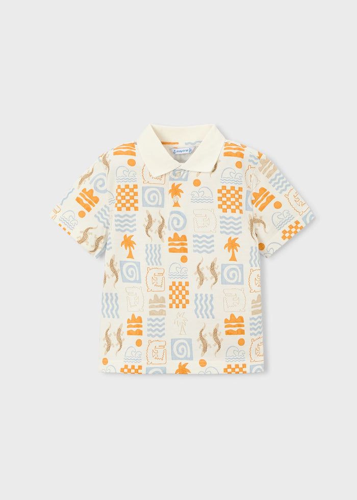Boy Printed Polo Shirt - Peach Summer Fun - Wee Bee Baby Boutique