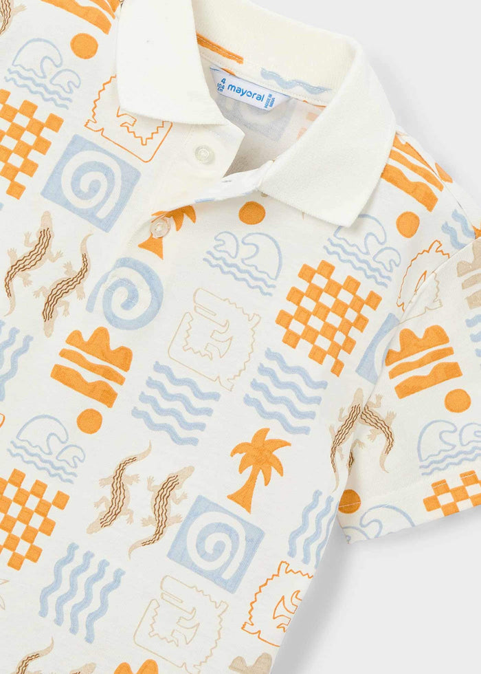 Boy Printed Polo Shirt - Peach Summer Fun - Wee Bee Baby Boutique