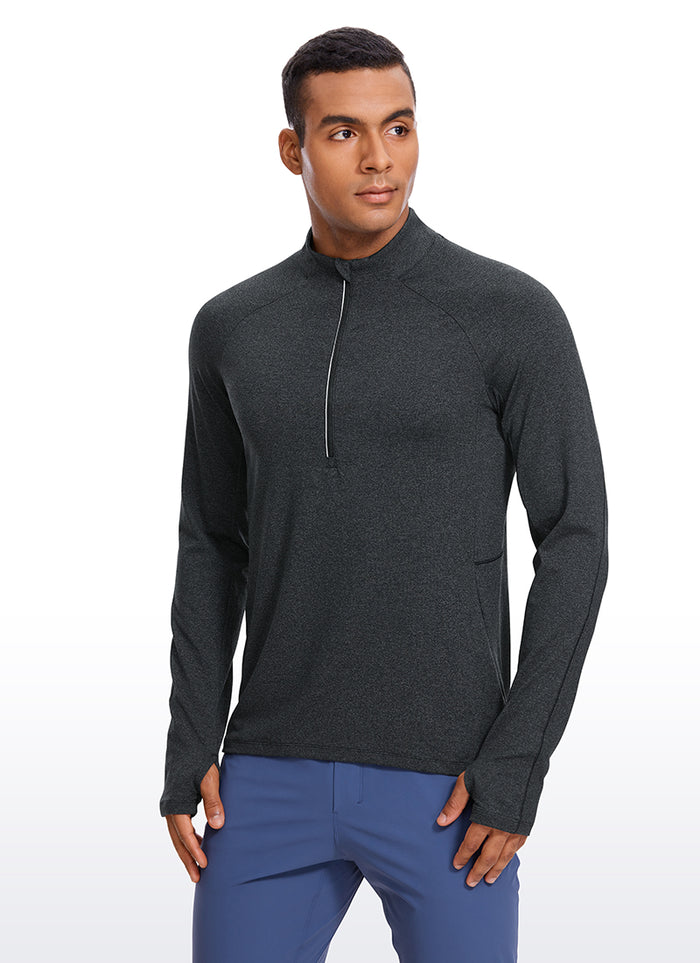 CRZ YOGA Men's Run Slim Fit Brushed Half Zip Long Sleeve Thumbhole Black Heather
