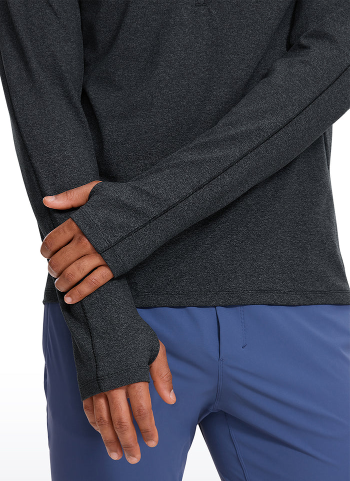 CRZ YOGA Men's Run Slim Fit Brushed Half Zip Long Sleeve Thumbhole Black Heather