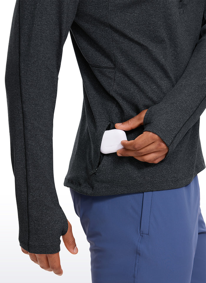 CRZ YOGA Men's Run Slim Fit Brushed Half Zip Long Sleeve Thumbhole Black Heather