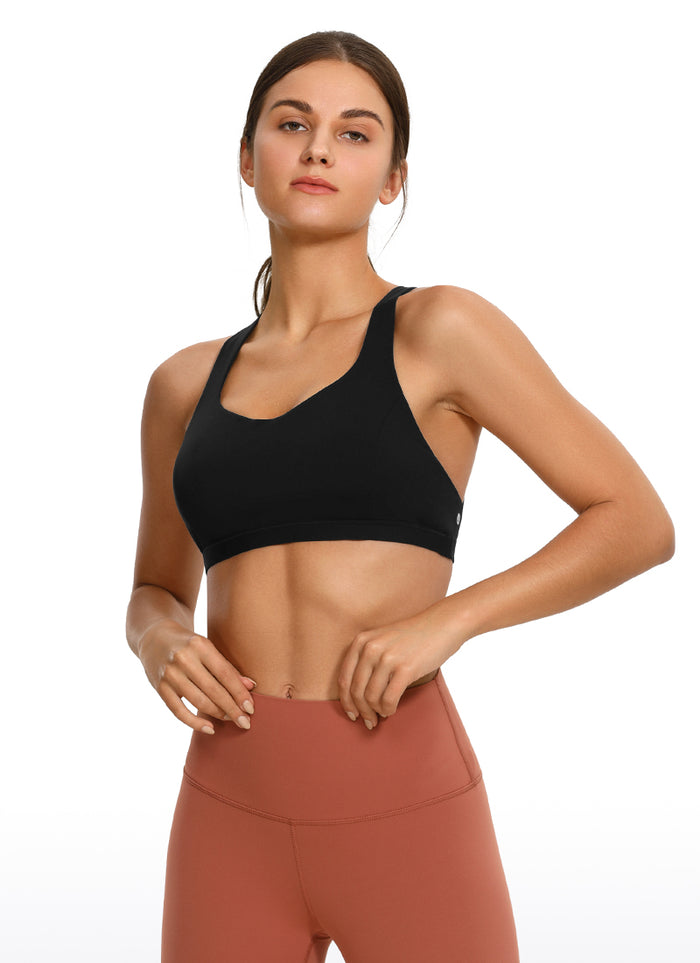 CRZ YOGA Women's Yoga Light Support Brushed Nakedfeel Strappy Bra Black
