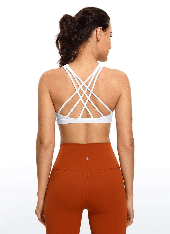 CRZ YOGA Women's Yoga Light Support Brushed Nakedfeel Strappy Bra White