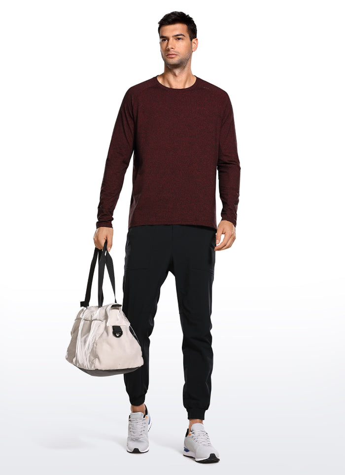 CRZ YOGA Men's Train Slim Fit Shirts Brushed Slim-Fit Long Sleeves Dark Red Heather