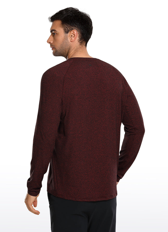 CRZ YOGA Men's Train Slim Fit Shirts Brushed Slim-Fit Long Sleeves Dark Red Heather