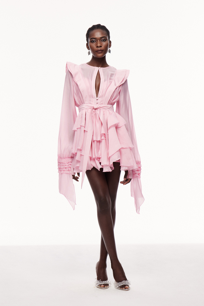 Celsus Ruffle Cutout Mini Dress In Pink