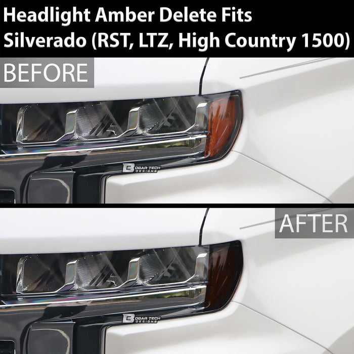 Headlight Amber Delete Overlay Tint Sticker Fits Chevy Silverado 1500 2019+ - Bogar Tech Designs