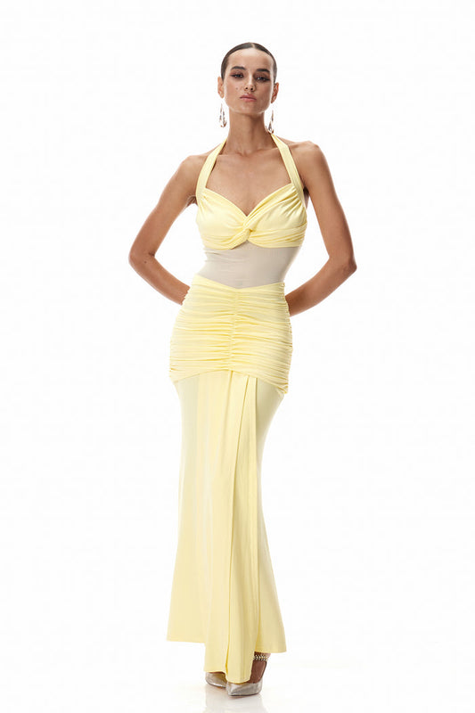 Cistimiru Halter Neck Tie Up Maxi Dress In Yellow