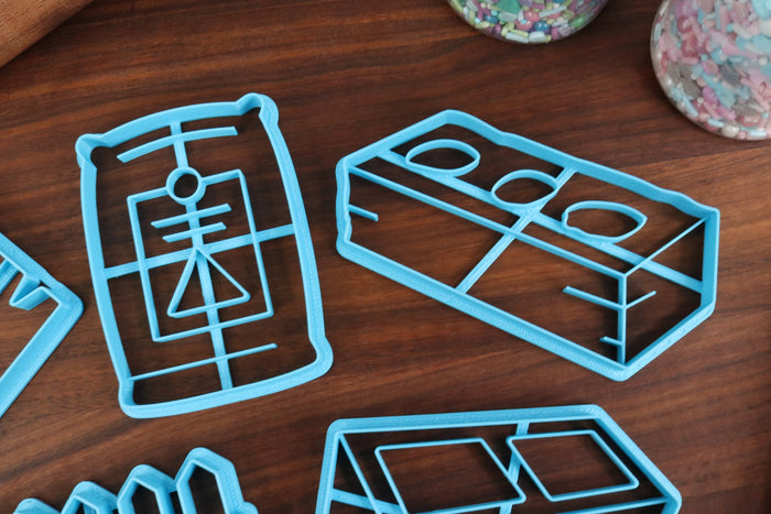 Construction Materials Cookie Cutters, Set 1 - Bag of Cement, Cinderblock, Picket Fence, Plank of Wood, Red Brick - Constructing Necessities
