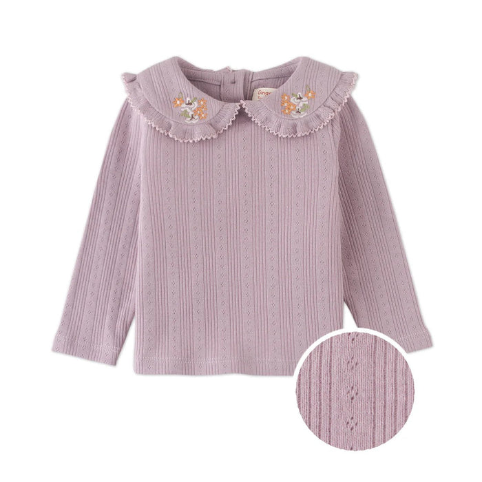 Cora Long Sleeve Top With Embroidered Collar