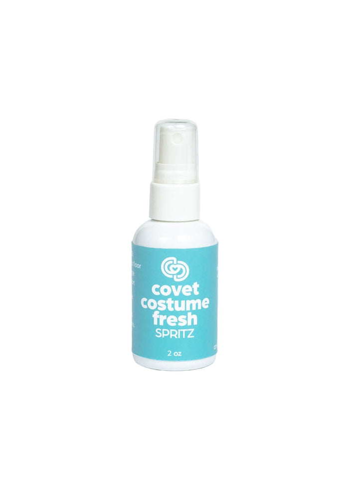 Light blue and white spray bottle of Covet Dance costume fresh spritz.