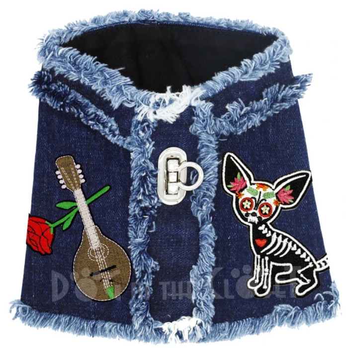 Day of the Dead Chihuahua Denim Harness Vest