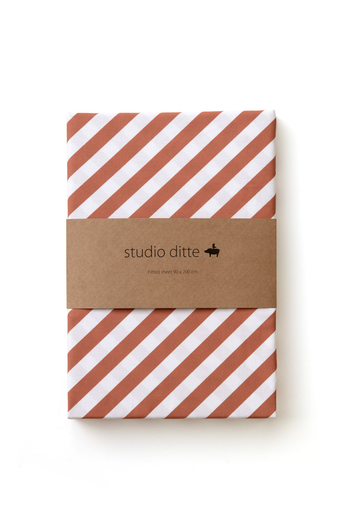 Fitted Sheet Single Stripes Rust Brown