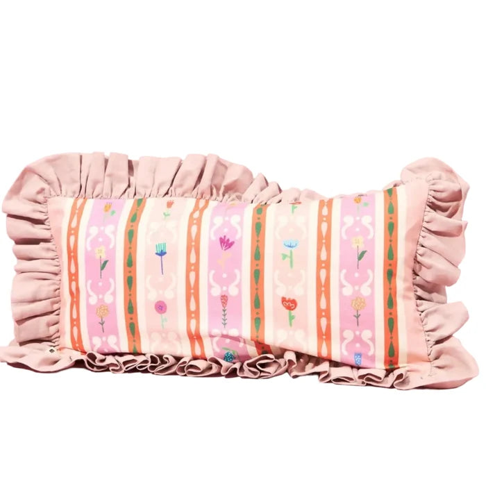 Floral Stripes Cushion with Ruffle