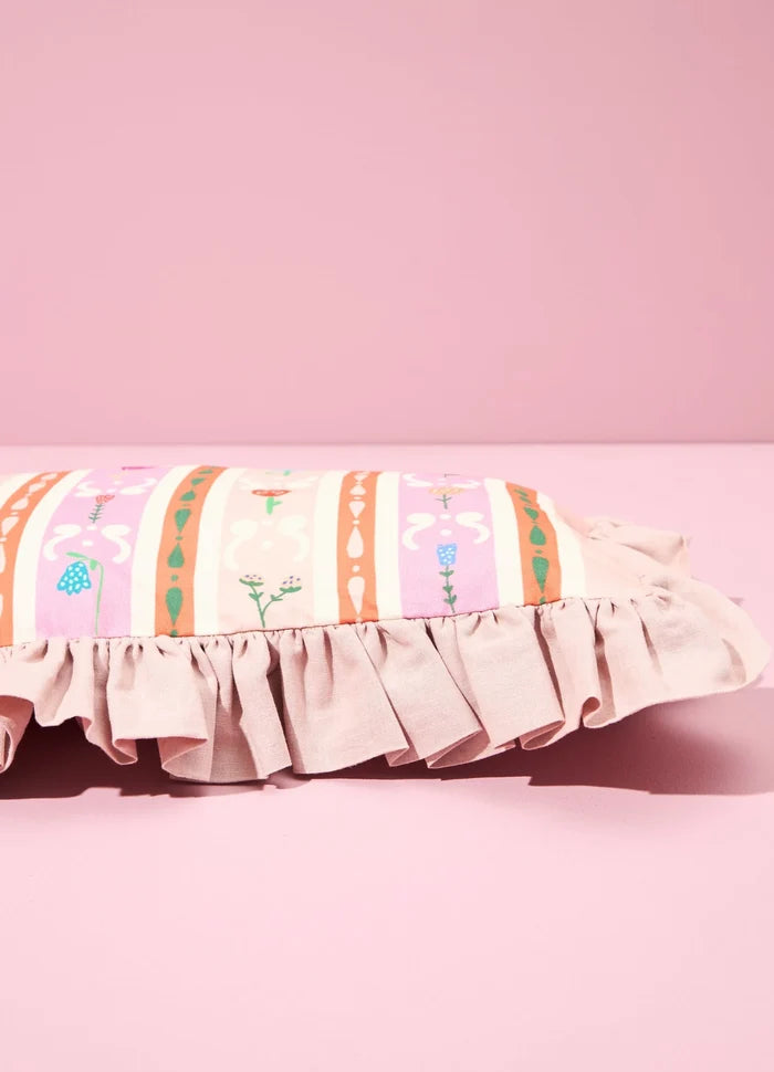 Floral Stripes Cushion with Ruffle