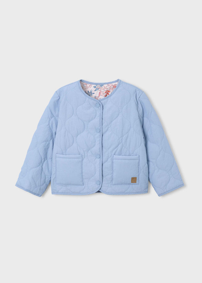 Girl Reversible Quilted Jacket - Sky Blue Floral - Wee Bee Baby Boutique