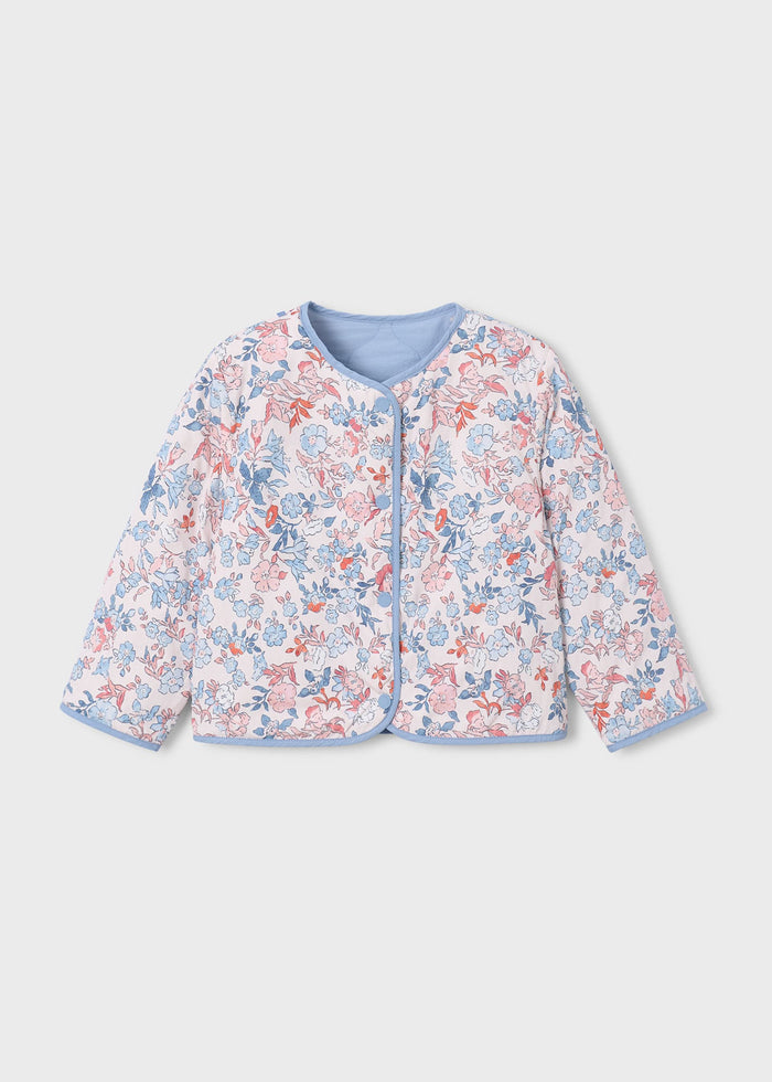 Girl Reversible Quilted Jacket - Sky Blue Floral - Wee Bee Baby Boutique