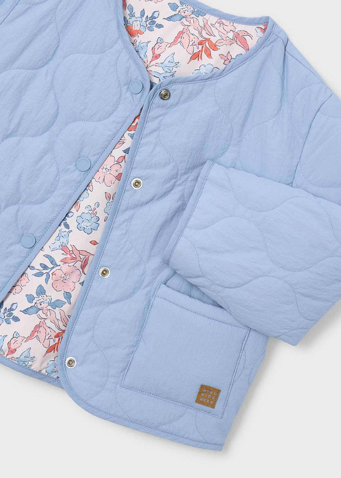 Girl Reversible Quilted Jacket - Sky Blue Floral - Wee Bee Baby Boutique