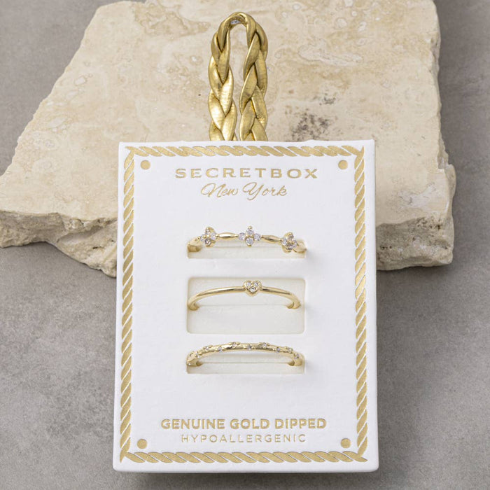 Gold Dipped Cz Heart Stackable Ring Set