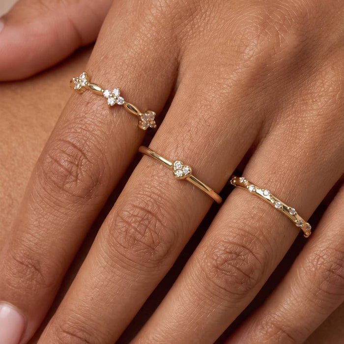 Gold Dipped Cz Heart Stackable Ring Set