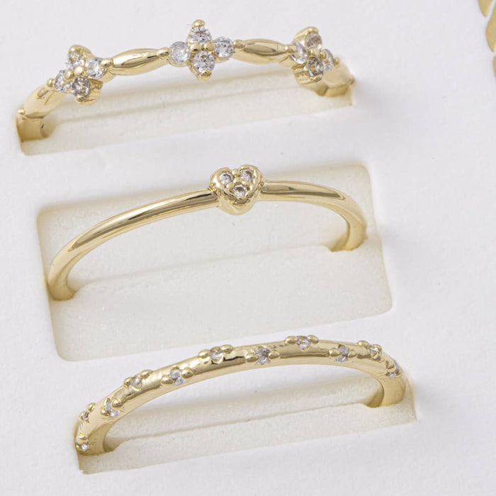 Gold Dipped Cz Heart Stackable Ring Set