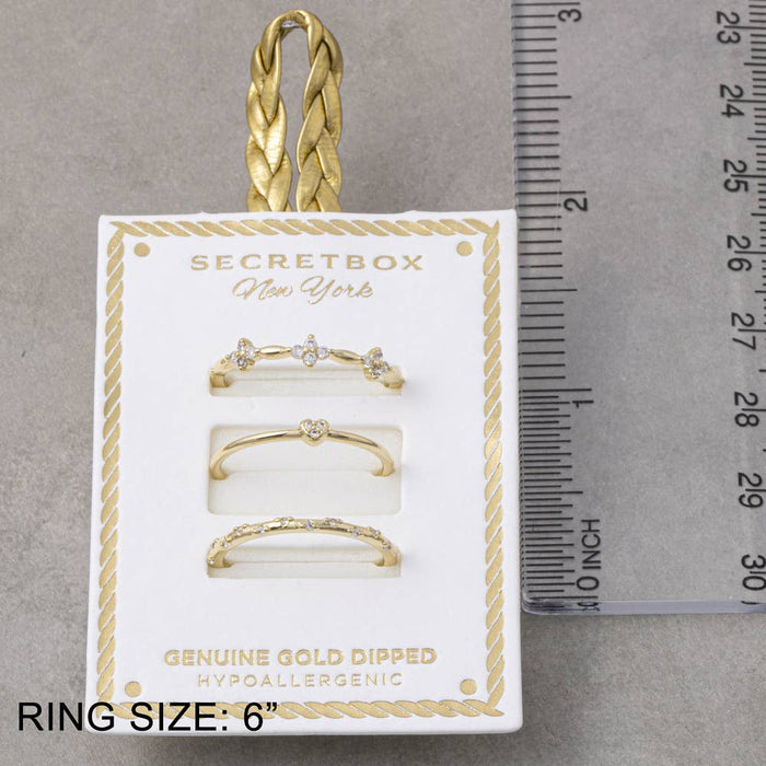Gold Dipped Cz Heart Stackable Ring Set