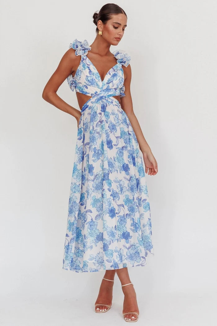 Hamptons Floral Maxi Dress - Blue - Sale