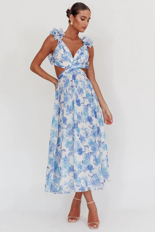 Hamptons Floral Maxi Dress - Blue - Sale