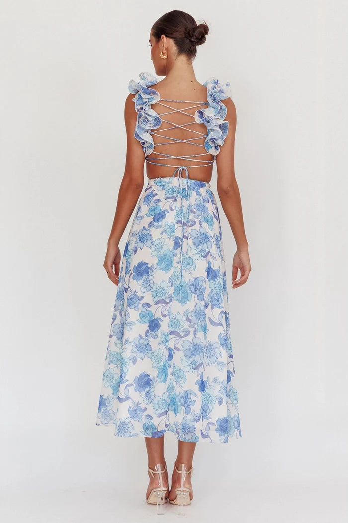 Hamptons Floral Maxi Dress - Blue - Sale