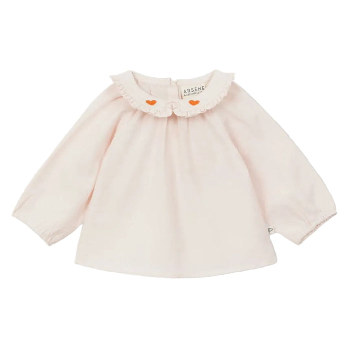 Hearts Embroidery Baby Blouse Powder