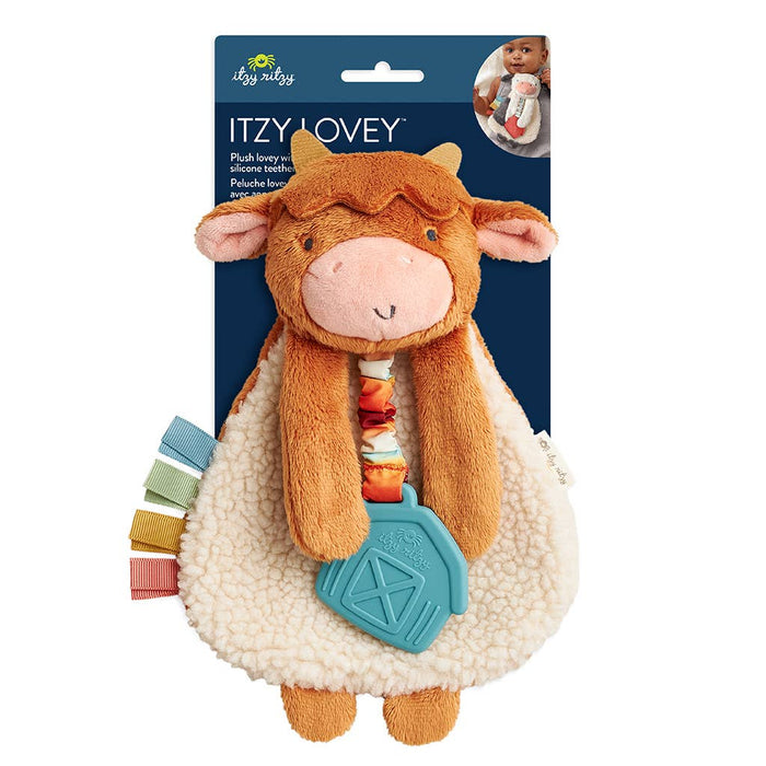 Highland Cow Itzy Friends Lovey Plush + Teether Toy - Wee Bee Baby Boutique