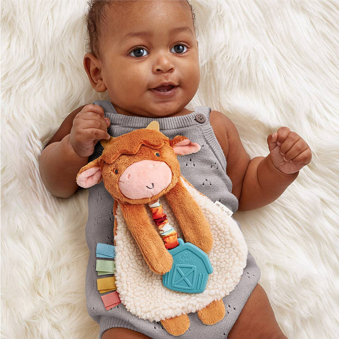 Highland Cow Itzy Friends Lovey Plush + Teether Toy - Wee Bee Baby Boutique