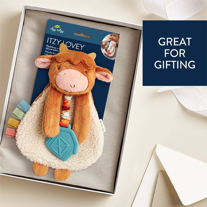 Highland Cow Itzy Friends Lovey Plush + Teether Toy - Wee Bee Baby Boutique