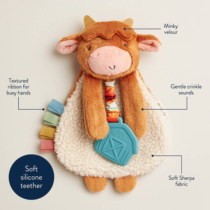 Highland Cow Itzy Friends Lovey Plush + Teether Toy - Wee Bee Baby Boutique