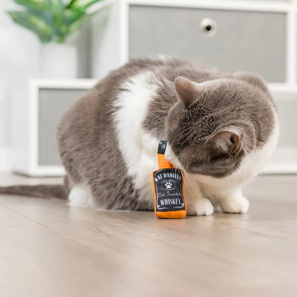 Huxley & Kent Kat Daniels Whiskey Plush Cat Toy - Squeaky Crinkle Bottle Toy - Dog.Dog.Cat.