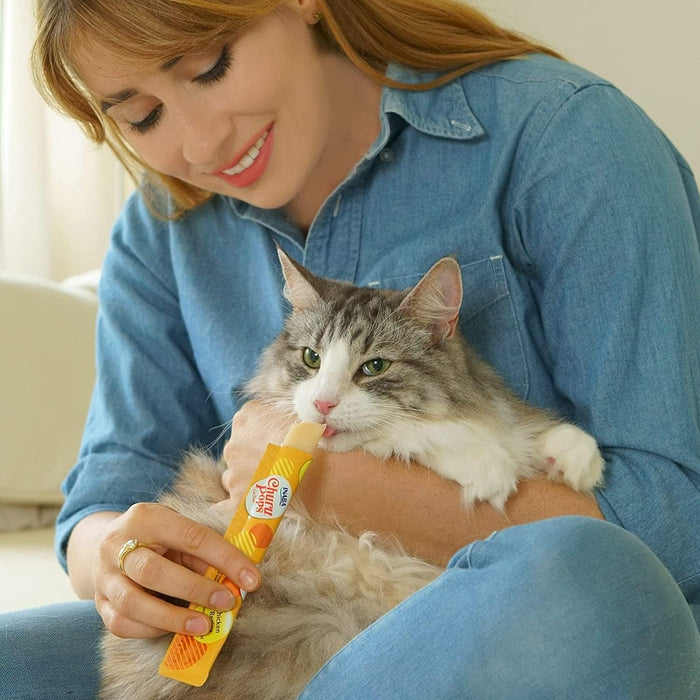 INABA Churu Cat Treats, Grain-Free, Lickable, Squeezable Creamy Purée Cat Treat/Topper with Vitamin E & Taurine, 0.5 Ounces Each Tube, 40 Tubes, Chicken Variety Box - Dog.Dog.Cat.