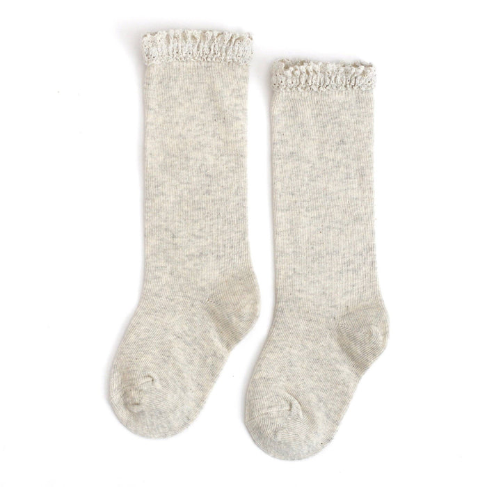 Lace Top Knee High Socks - Heathered Ivory - Wee Bee Baby Boutique