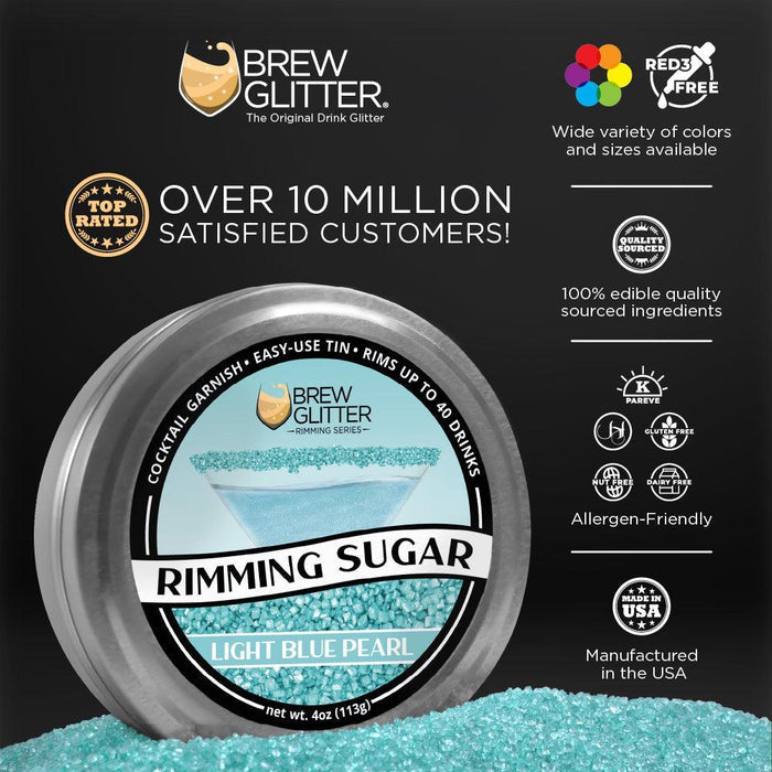 Light Blue Pearl Cocktail Rimming Sugar by the case (24 units per/ case)-Brew Glitter®