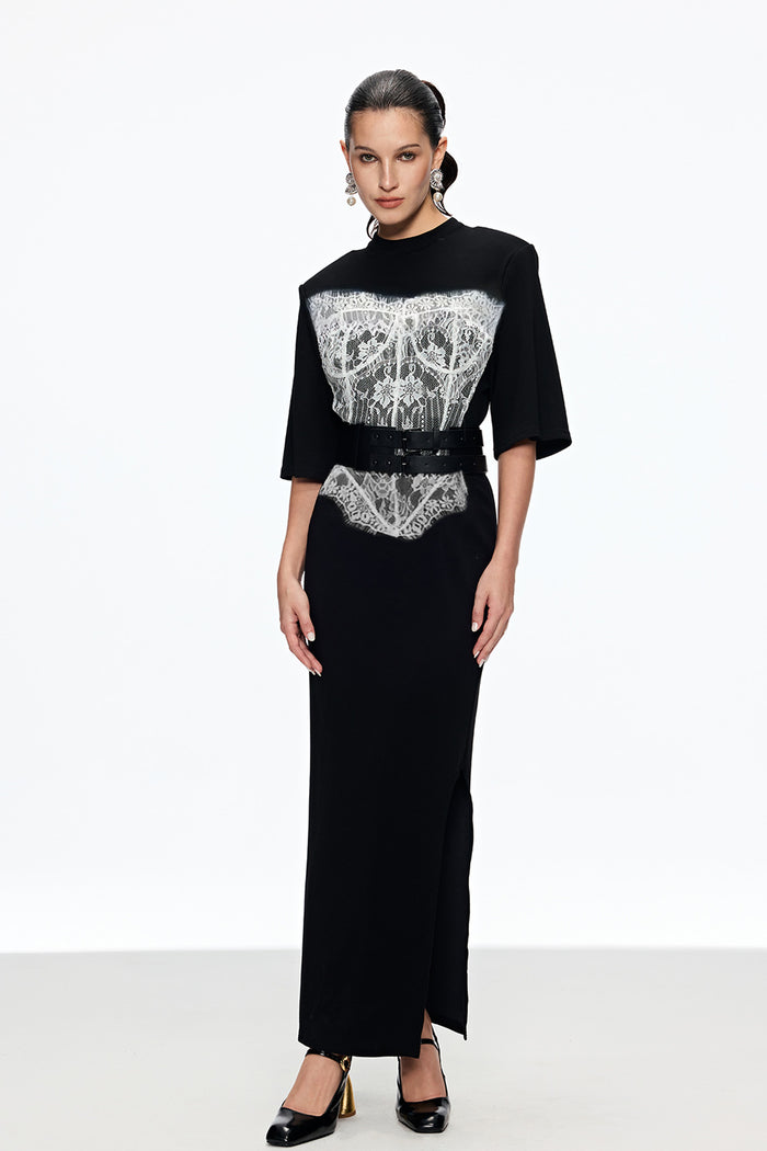 Mae Lace Buckle Split Maxi Dress
