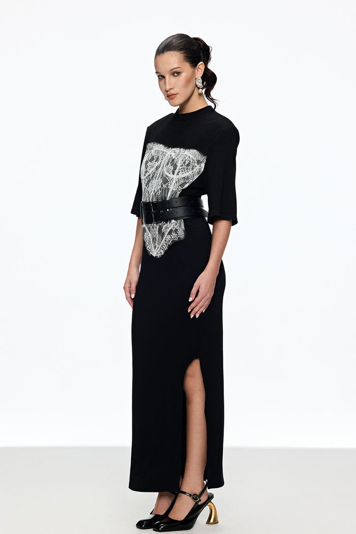 Mae Lace Buckle Split Maxi Dress