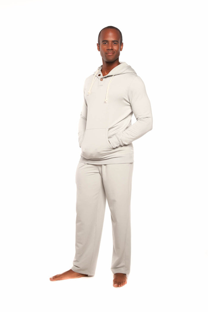 Men's Henley Style Bamboo Viscose Fleece Hoodie + Fleece Lounge Pants