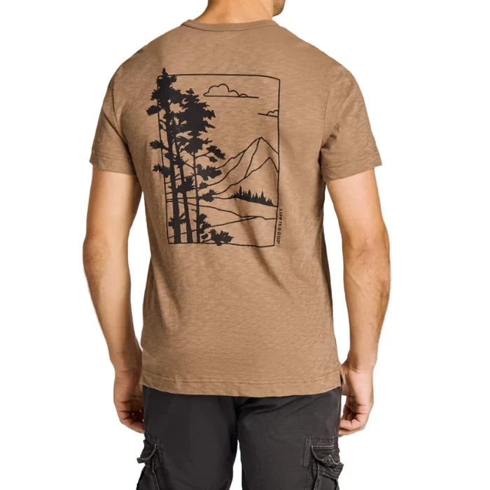 Men's Mountain Landscape Short Sleeve Slub Slim Fit Cotton Tee Shirt