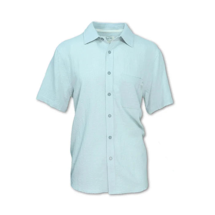 Men's Short Sleeve Cotton-Rayon Seersucker Buttondown Shirt