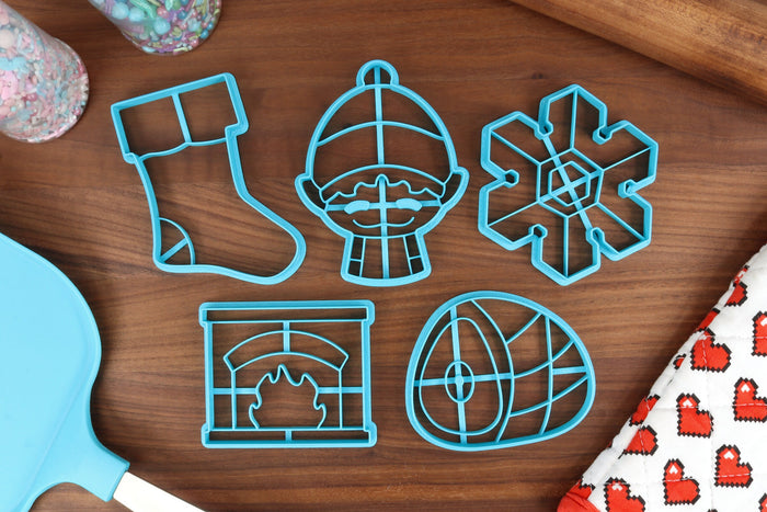 More Christmas Cookie Cutters - Baked Ham, Christmas Stocking, Fireplace, Happy Elf, Plate Snowflake - Holiday Cookies, Set two