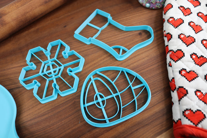 More Christmas Cookie Cutters - Baked Ham, Christmas Stocking, Fireplace, Happy Elf, Plate Snowflake - Holiday Cookies, Set two