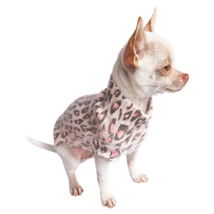Movie Star Mock Neck Angora Blend, Light Pink Leopard