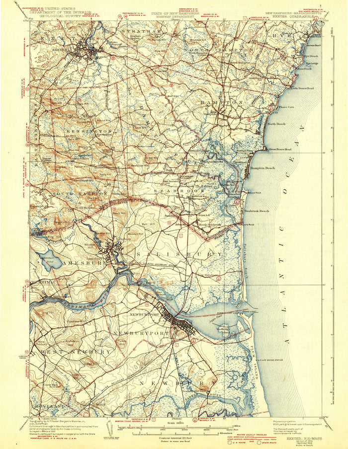 Old Map of Exeter, New Hampshire by USGS, 1934 – Newburyport, Hampton & Merrimack River