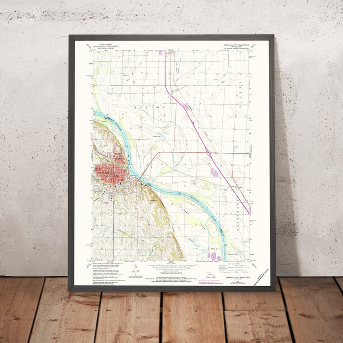 Old Map of Nebraska City, Nebraska by USGS, 1966 – Missouri River, Benton & Loblow Lakes