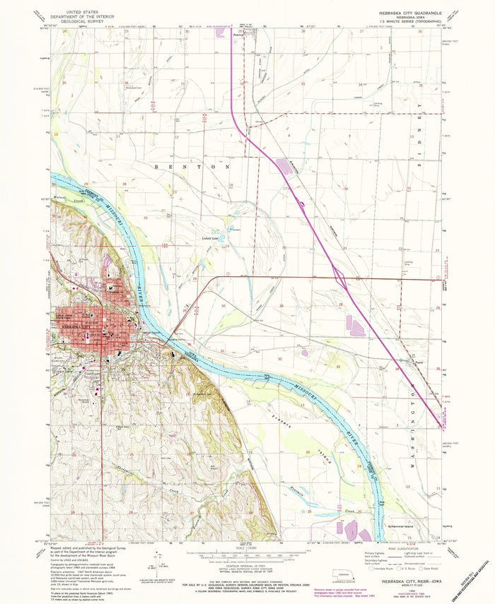 Old Map of Nebraska City, Nebraska by USGS, 1966 – Missouri River, Benton & Loblow Lakes