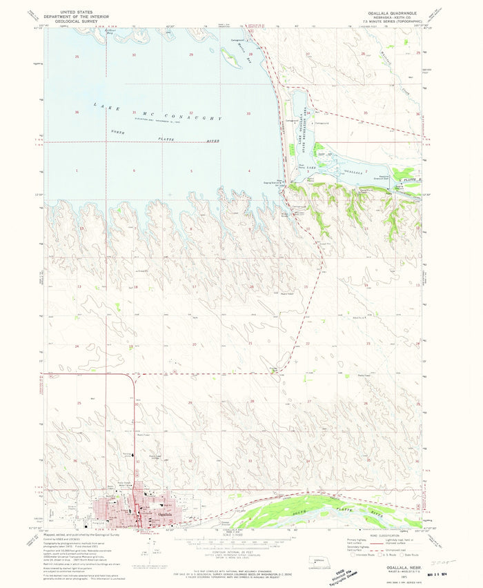 Old Map of Ogallala, Nebraska by USGS, 1971 – Lake McConaughy & North Platte River